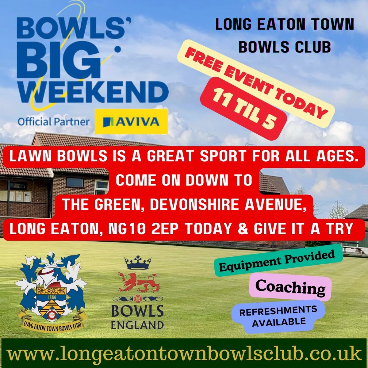 LongBowls's tweet image. Looking for a free activity this Bank Holiday Monday?
Long Eaton Town Bowls Club are open today, taking part in the #BowlsBigWeekend showcasing all that is great about #LawnBowls.
Free admission &amp;amp; equipment provided. 11 til 5
#MyFirstBowl #Erewash @LongEatonLife @BowlsEngland