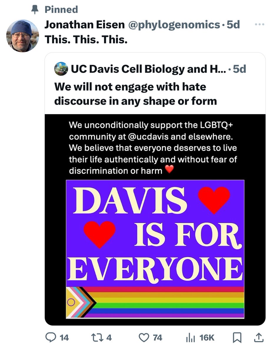 @One_Supernova Excellent thread, thank you! I've been arguing with @ucdavisbiology faculty about human sex (and 5% of UC Davis now identifying as 'transgender') and was told I was hateful for my views. 

@phylogenomics @austinrspence 
@Chancellor_May