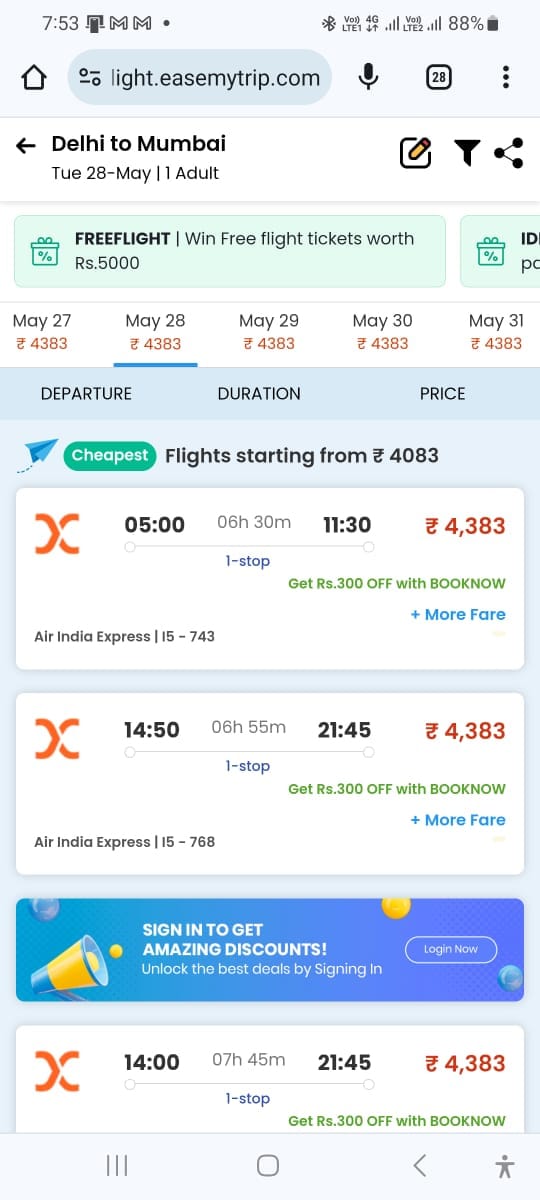Don't miss out on the Lowest Price Challenge! If you find a cheaper flight elsewhere, you'll get double the difference. Download EaseMy Trip and start saving today! #BestDeals #TravelSavings