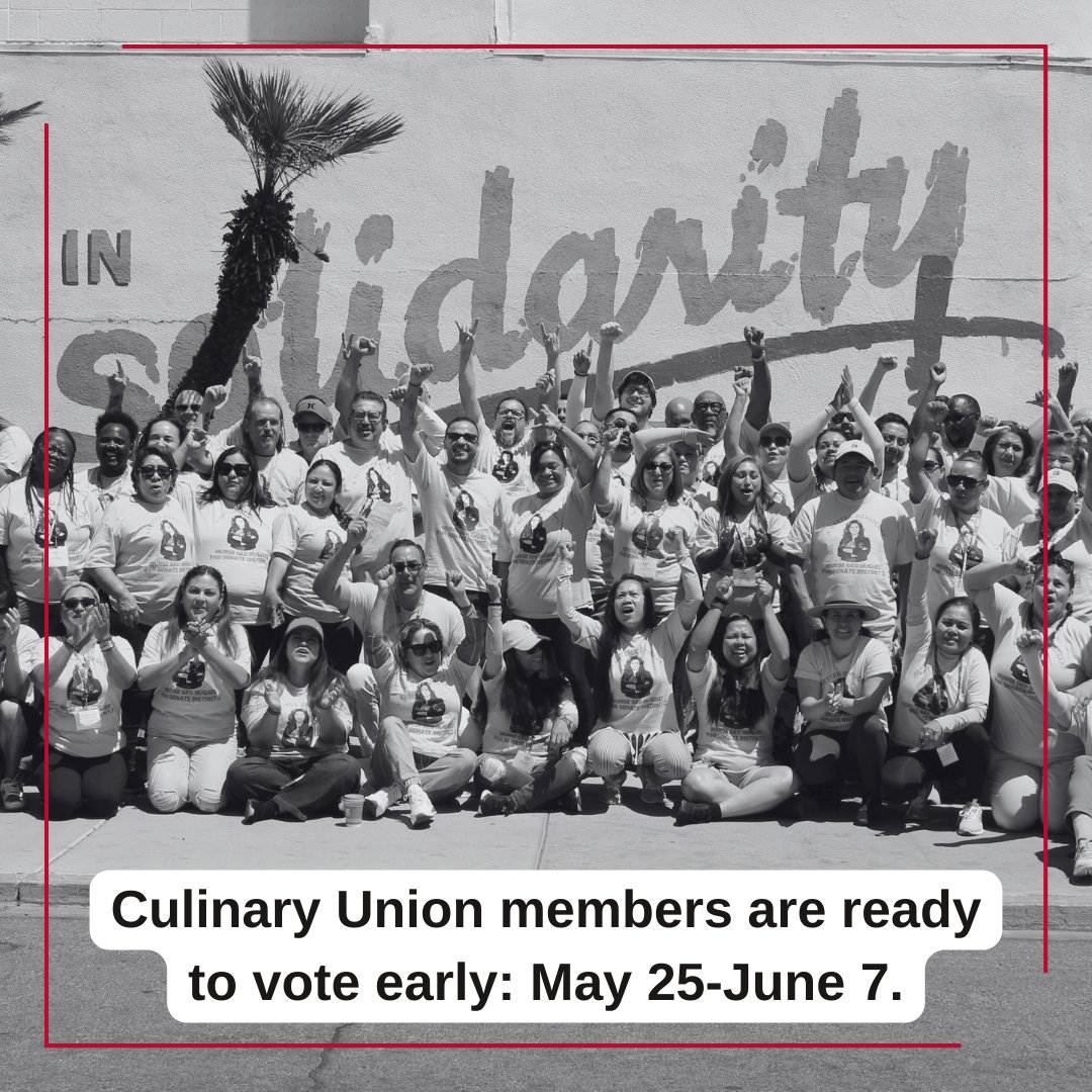 ✊ Culinary Union keeps fighting for working families. Here are some highlights of members in action last week: *Mirage closure committee meeting. *Guest room attendant committee meeting. *Early Vote: May 25-June 7.
