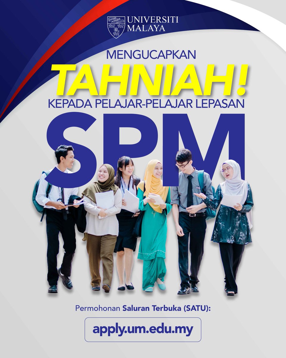 Congratulations to all SPM achievers! See you at UM soon! 😁👍🏻👍🏻 You can apply for our foundation and diploma programs. Increase your chances of getting accepted into UM by applying to our foundation studies through the UM Open Channel (SATU) at apply.um.edu.my #studyatum