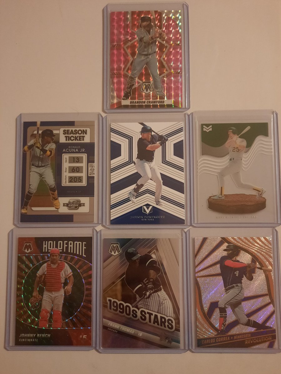 KoplinMike's tweet photo. #KopStacks Lot 108
#TheHobbyFamily #thehobby #THFpro #sportscardsforsale
$1 each
Brandon Crawford Pink Camo
Ronald Acuna Season Ticket
Jasson Dominguez Vortex
Mark McGwire Magnitude
Johnny Bench Holo Fame Silver
Frank Thomas 1990's Stars
Carlos Correa Revolution https://t.co/7edqQGcMbk