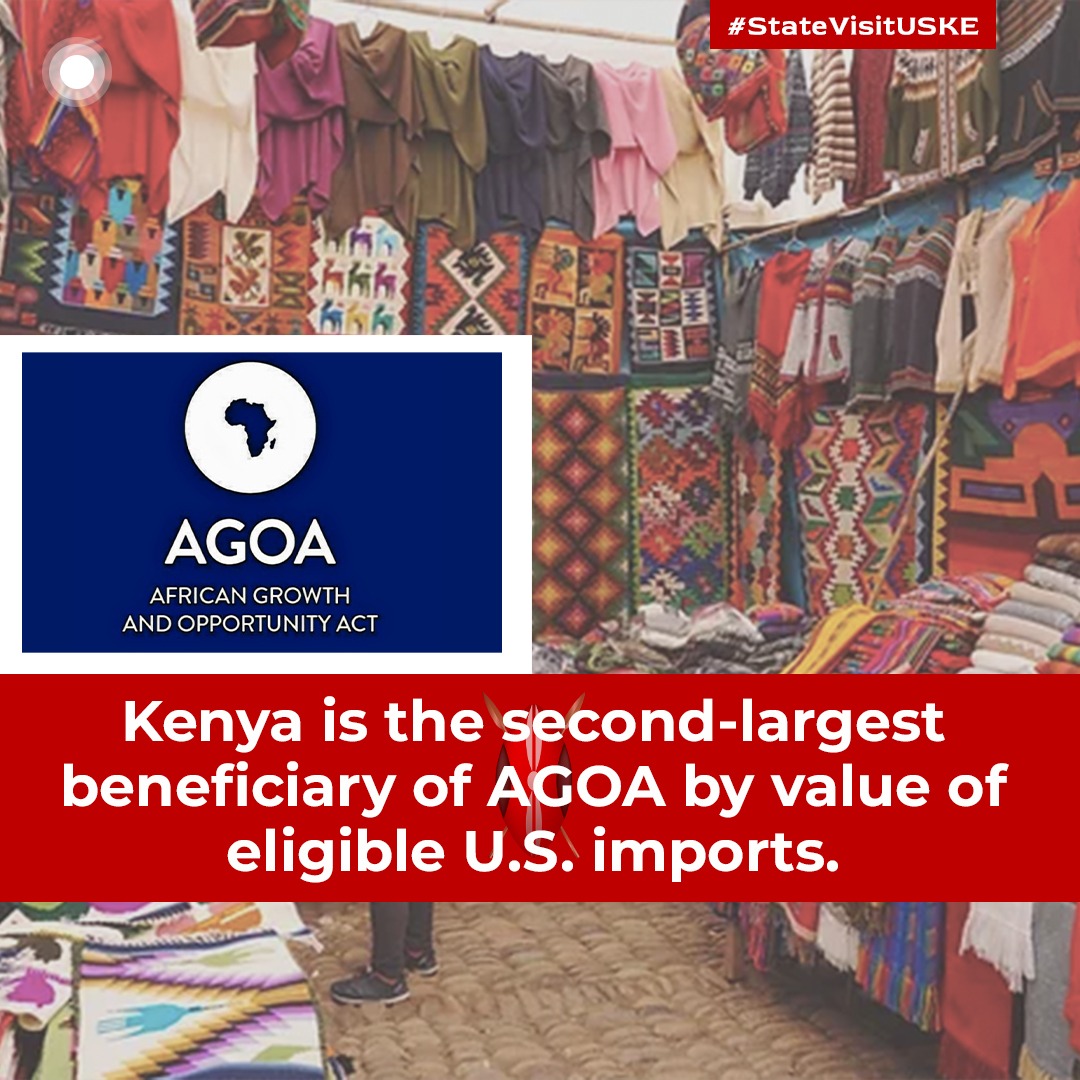 Kenya remains to be the second largest beneficiary for AGOA by value of eligible U.S imports which has positively contributed to the economy of Kenya. #KenyaReapsBig USA invests in Kenya #CitizenDayBreak