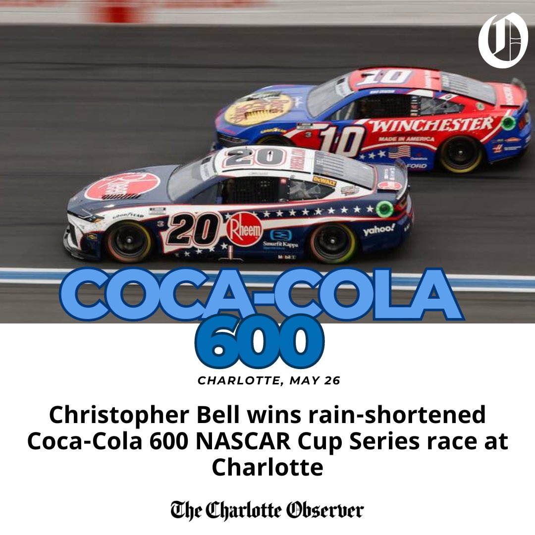 Christopher Bell won a rain-shortened Coca-Cola 600 on Sunday night after rain and lightning stopped the race after 249 of 400 scheduled laps Read more at: charlotteobserver.com/sports/nascar-…