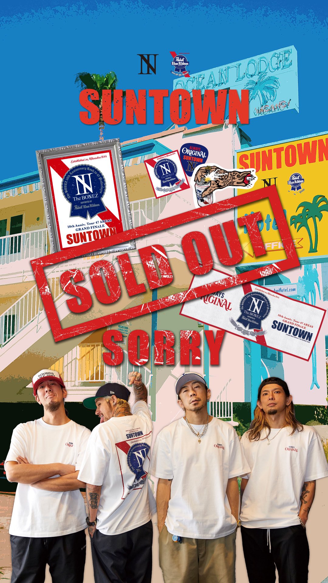 ミュージシャン The BONEZ SUNTOWN Pabst blue ribbon XXL The BONEZ X Pabst Blue Ribbon Live at 