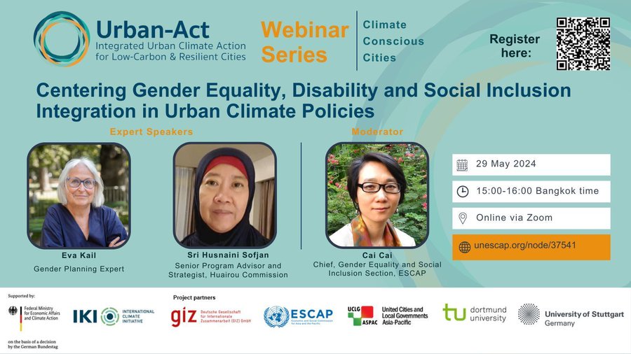 Women, people with disabilities, & marginalised communities face different climate challenges. Ignoring their needs makes climate action less effective. The #UrbanAct webinar will explore how cities can integrate #GEDSI for equitable climate solutions. 🗒️buff.ly/3wNCnnK