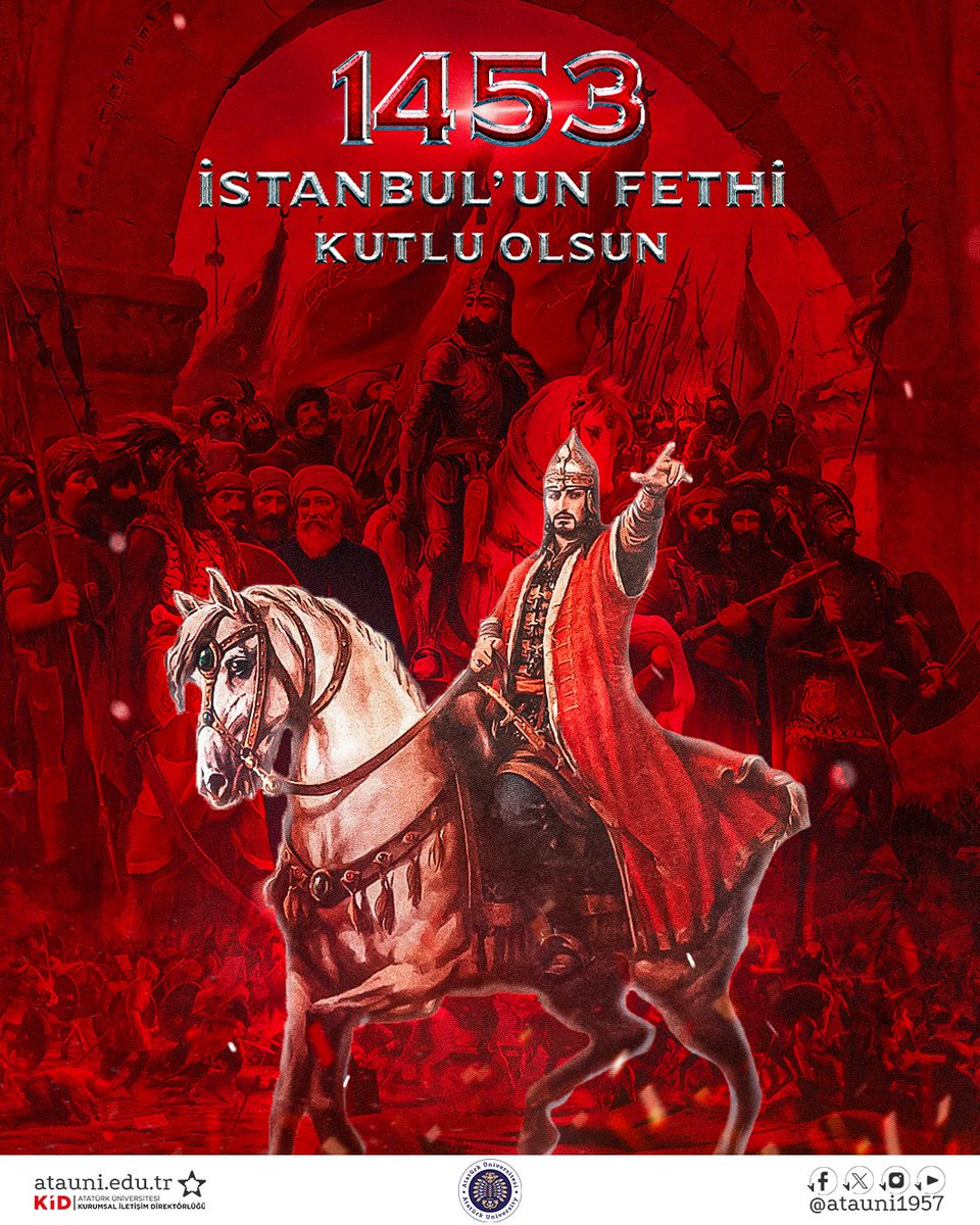 #İstanbulunFethi’nin 571. yıl dönümünde çağ açıp çağ kapatan Fatih Sultan Mehmet Han’ı ve tüm şanlı ecdadımızı rahmet, minnet ve şükranla anıyoruz. 🇹🇷

#Fetih1453 #AtatürkÜniversitesi #HayatınHizmetinde #YeniNesilÜniversite #AraştırmaÜniversitesi #Erzurum