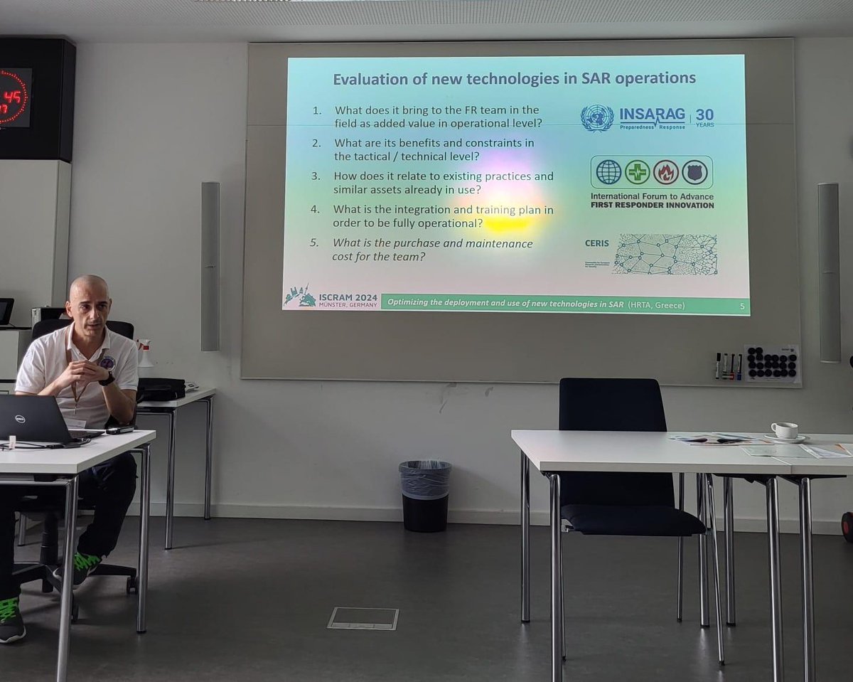 @SYNERGISE_EU  is at @iscram2024! 🌍

Harris Georgiou from @HRTAttica  is presenting on #SearchandRescue operations and the impact of new technologies developed within the SYNERGISE project. 

#crisis #searchandrescue #urban #incidentmanagement #firstresponders #disaster 🚑