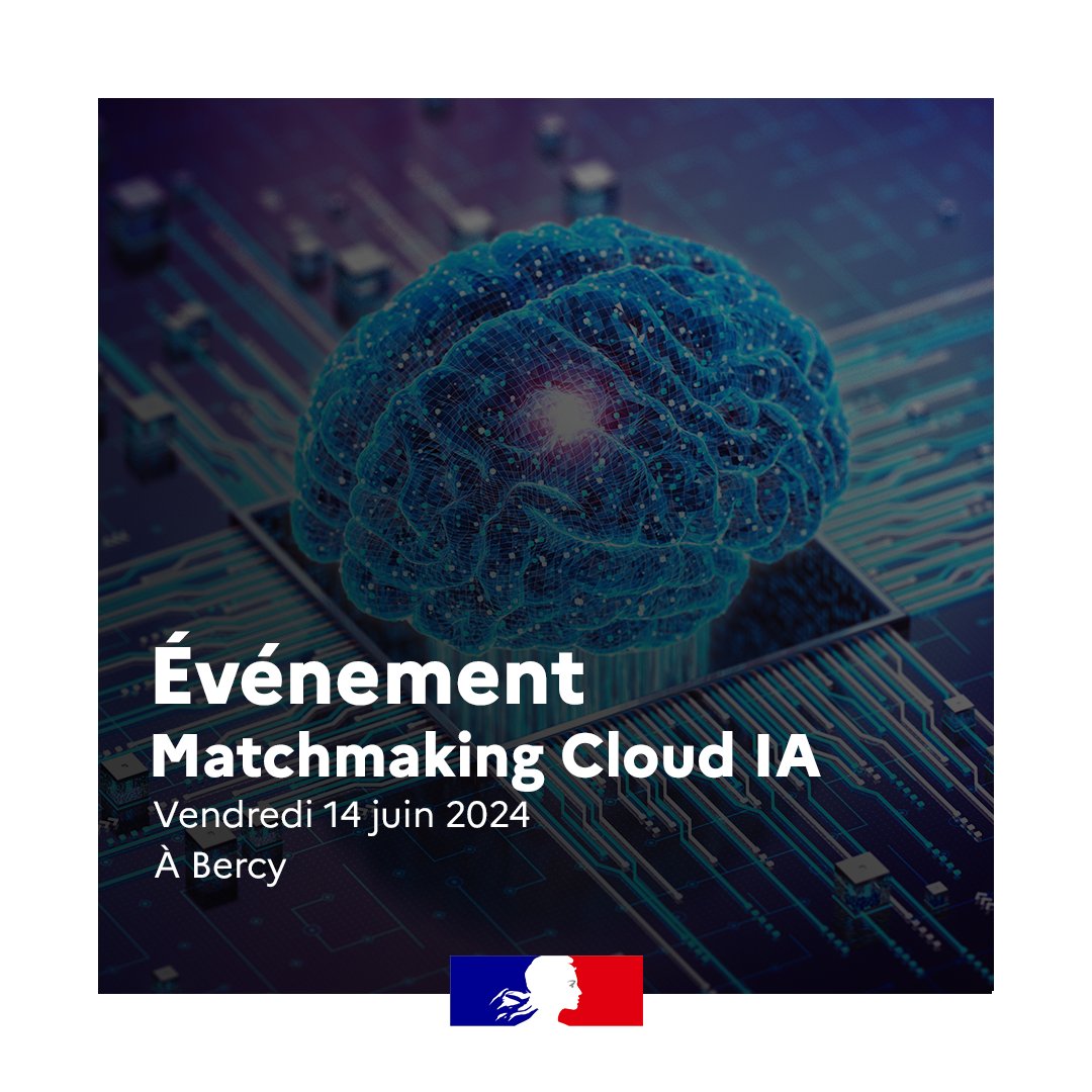 DGEntreprises's tweet photo. #Événement | [📢 Save the date !] La @DGEntreprises organise un événement de matchmaking consacré aux écosystèmes du cloud et de l’intelligence artificielle.

📆 Vendredi 14 juin 2024, de 13h30 à 19h.

📍 Centre de Conférences Pierre Mendes France - Bercy

Informations et inscriptions 👉 https://t.co/kaa4OMvhAt 

#IA #Cloud #France2030