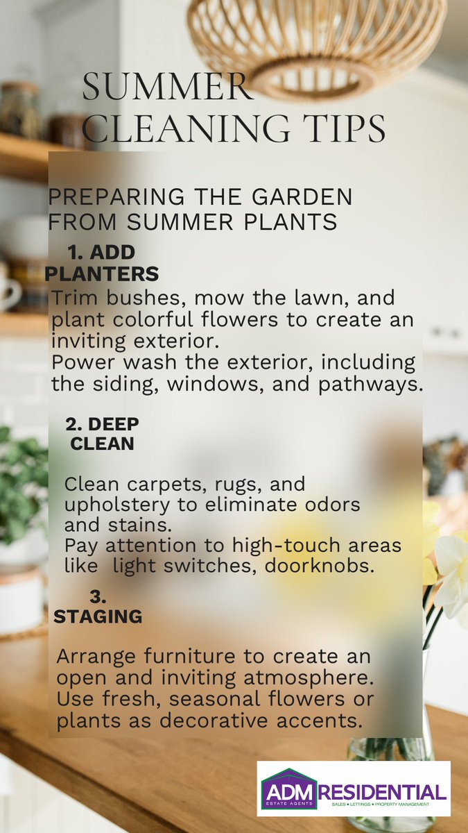 Get your home summer ready with ADM Residential's top tips for cleaning and prepping your garden for summer plants! 🏡☀️ Let us help you get your home list ready this season! #SummerSales #ListYourHome #HuddersfieldPropertyValuer #EstateAgentHuddersfield 😎🌻