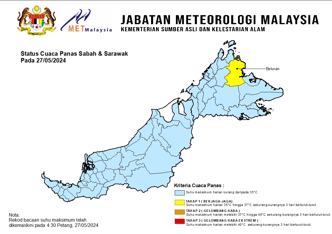 𝐊𝐄𝐌𝐀𝐒 𝐊𝐈𝐍𝐈 𝐒𝐓𝐀𝐓𝐔𝐒 𝐂𝐔𝐀𝐂𝐀 𝐏𝐀𝐍𝐀𝐒
27 Mei 2024 | 4.30 petang

#metmalaysia
#statuscuacapanas
#NRES
#MalaysiaMADANI