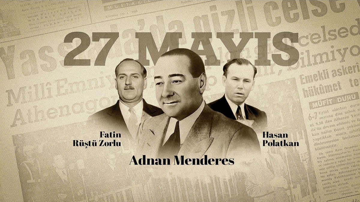 Demokrasi tarihimizin kara lekesi 27 Mayıs 1960 darbesinin 64. yıl dönümünde, Adnan Menderes, Fatin Rüştü Zorlu, Hasan Polatkan’ı ve tüm demokrasi şehitlerimizi rahmet ve minnetle yâd ediyorum.