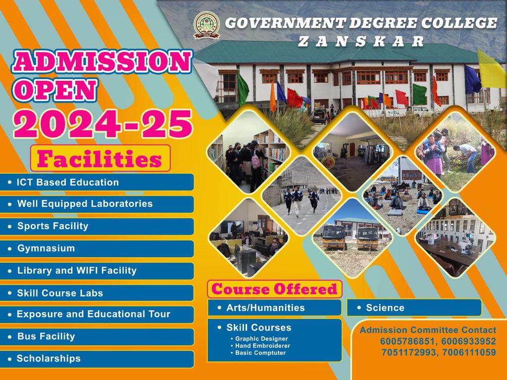 Admission notice for UG Courses at Degree college Zanskar.