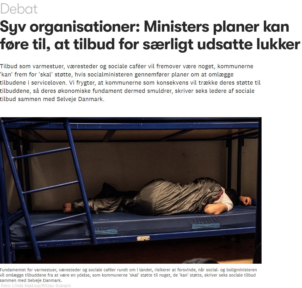 Louise Dybdal (@louisedybdal) on Twitter photo <a href="/RosenkrantzT/">Rosenkrantz-Theil</a> vil omlægge væresteder og sociale caféer fra §104 i serviceloven, som kommunerne SKAL støtte, til §79 som kommunerne KAN støtte. Civilsamfundets tilbud der gør en forskel for mennesker i udsathed risikerer derfor at lukke. Lad os sammen finde en bedre løsning🩷 <a href="/RosenkrantzT/">Rosenkrantz-Theil</a> vil omlægge væresteder og sociale caféer fra §104 i serviceloven, som kommunerne SKAL støtte, til §79 som kommunerne KAN støtte. Civilsamfundets tilbud der gør en forskel for mennesker i udsathed risikerer derfor at lukke. Lad os sammen finde en bedre løsning🩷