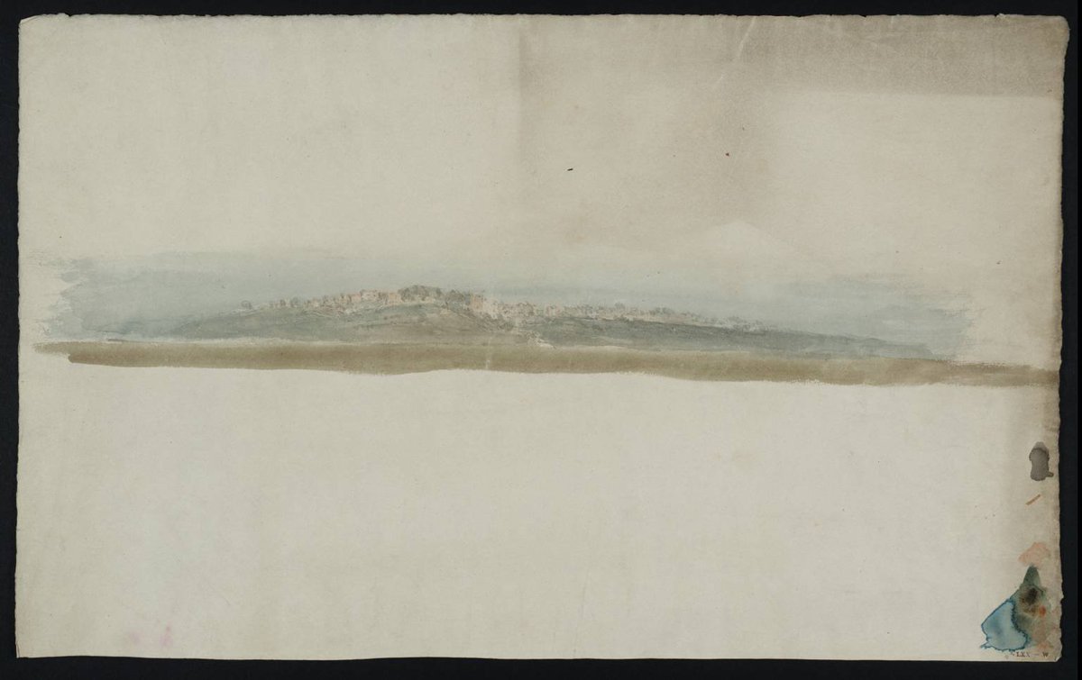 Another page from one of JMW Turner's sketchbooks: 'A Town on a Distant Ridge,' 1798 (graphite and watercolour on paper, Tate collection)