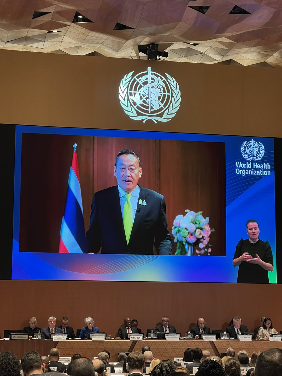 H.E. Srettha @Thavisin of 🇹🇭 addressed the Opening Ceremony of the #WHA77 sharing Thailand’s best practices in achieving #UHC and urging for renewed commitment & solidarity to conclude the #pandemic treaty & ensure ‘health for all’.