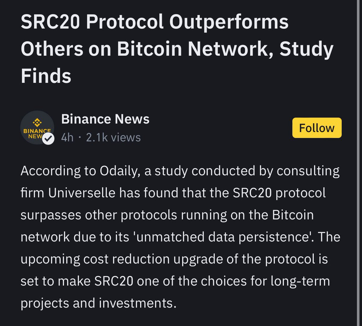 🚨#SRC20 Protocol Outperforms Others on Bitcoin Network,Study Finds   #Binance <a href="/binance/">Binance</a>  🏆#BITCOIN 
👇🏻👇🏻👇🏻👇🏻👇🏻👇🏻👇🏻👇🏻👇🏻👇🏻👇🏻
app.binance.com/uni-qr/cart/86…