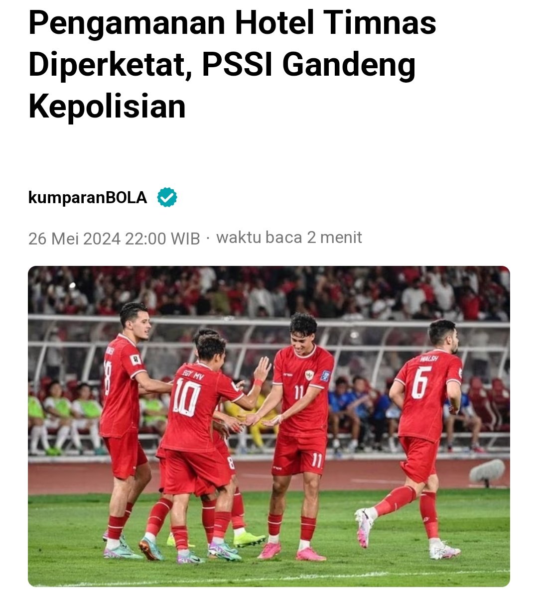 Kabar baik dalam pengamanan Hotel Timnas PSSI kerjasama dengan polisi 👍🏻 

Demi menjaga kenyamanan dan fokus Timnas.