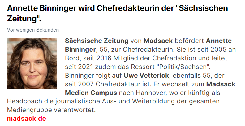 DJV in Sachsen (Auch: @DJVSachsen@dresden.network) (@djvsachsen) on Twitter photo Herzlichen Glückwunsch - Annette Binninger (<a href="/abireport/">Annette Binninger</a>) wird Chefredakteurin der <a href="/saechsischeDE/">Sächsische.de</a>. (via <a href="/turi2/">turi2</a>) Herzlichen Glückwunsch - Annette Binninger (<a href="/abireport/">Annette Binninger</a>) wird Chefredakteurin der <a href="/saechsischeDE/">Sächsische.de</a>. (via <a href="/turi2/">turi2</a>)