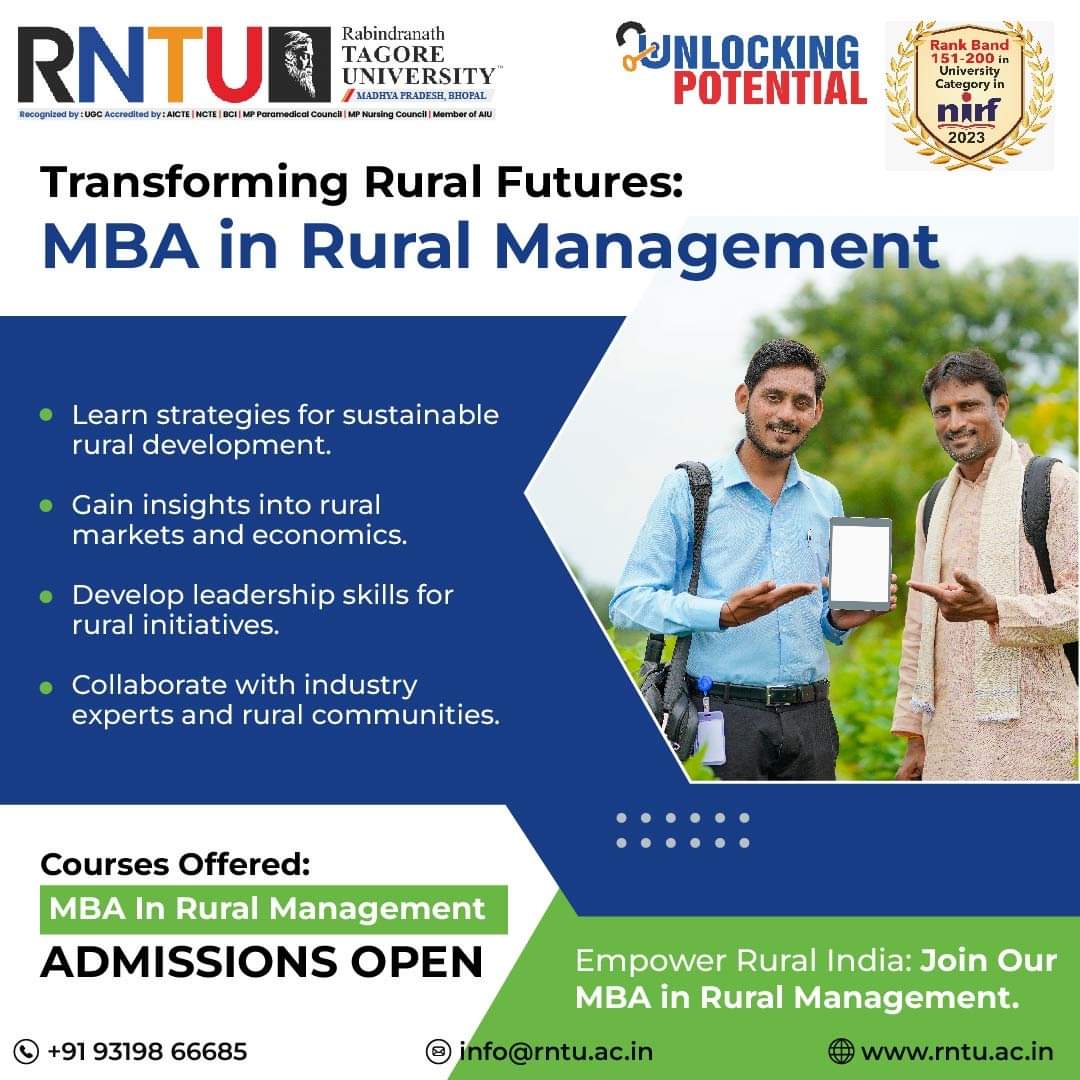 Transform Rural India with our MBA in Rural Management! Learn sustainable development strategies, understand rural markets, and develop leadership skills. Collaborate with industry experts and make a real impact. Admissions open – join us today!

#RuralManagement