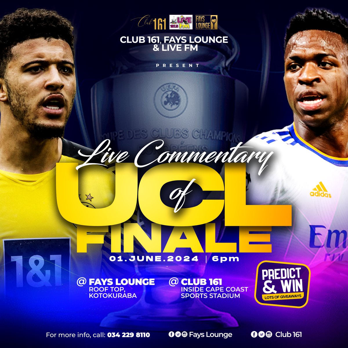 📷 Brace yourselves! The ultimate clash is coming! 📷 Champions League Final LIVE Commentary with Live 107.5 Fm! 📷 Join us for the thrill of the season!
.
.
.
.
.
#ChampionsLeague #FinalFever #UCLfinal Greenwood Essien De Zerbi Mbappe