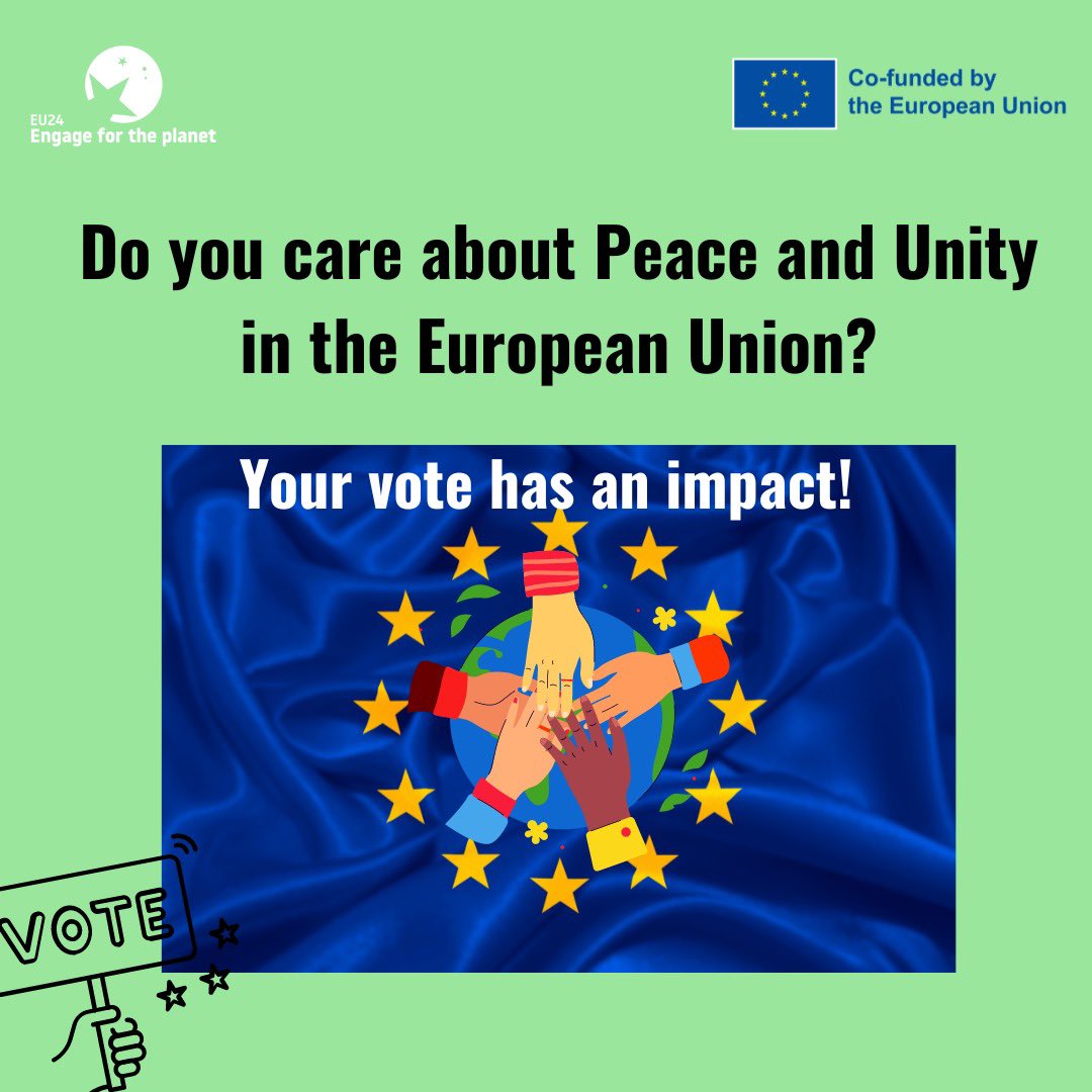 🇪🇺✌️ Peace and Unity in the EU
The EU unites 27 nations in cooperation, democracy, and stability. 🕊️✨

🗳️ Elections unite communities, emphasizing  solidarity and inclusivity.

✌️ Every vote counts towards a unified Europe. 

#UseYourVote in the upcoming EU elections! 🌍💬
#EU24