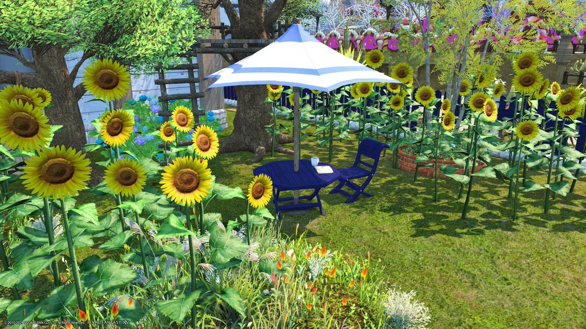夏らしいヒマワリ咲くイングリッシュガーデン風の庭を作らせてもらいました🌻🌻🌻 #FF14ハウジング #Z工務店