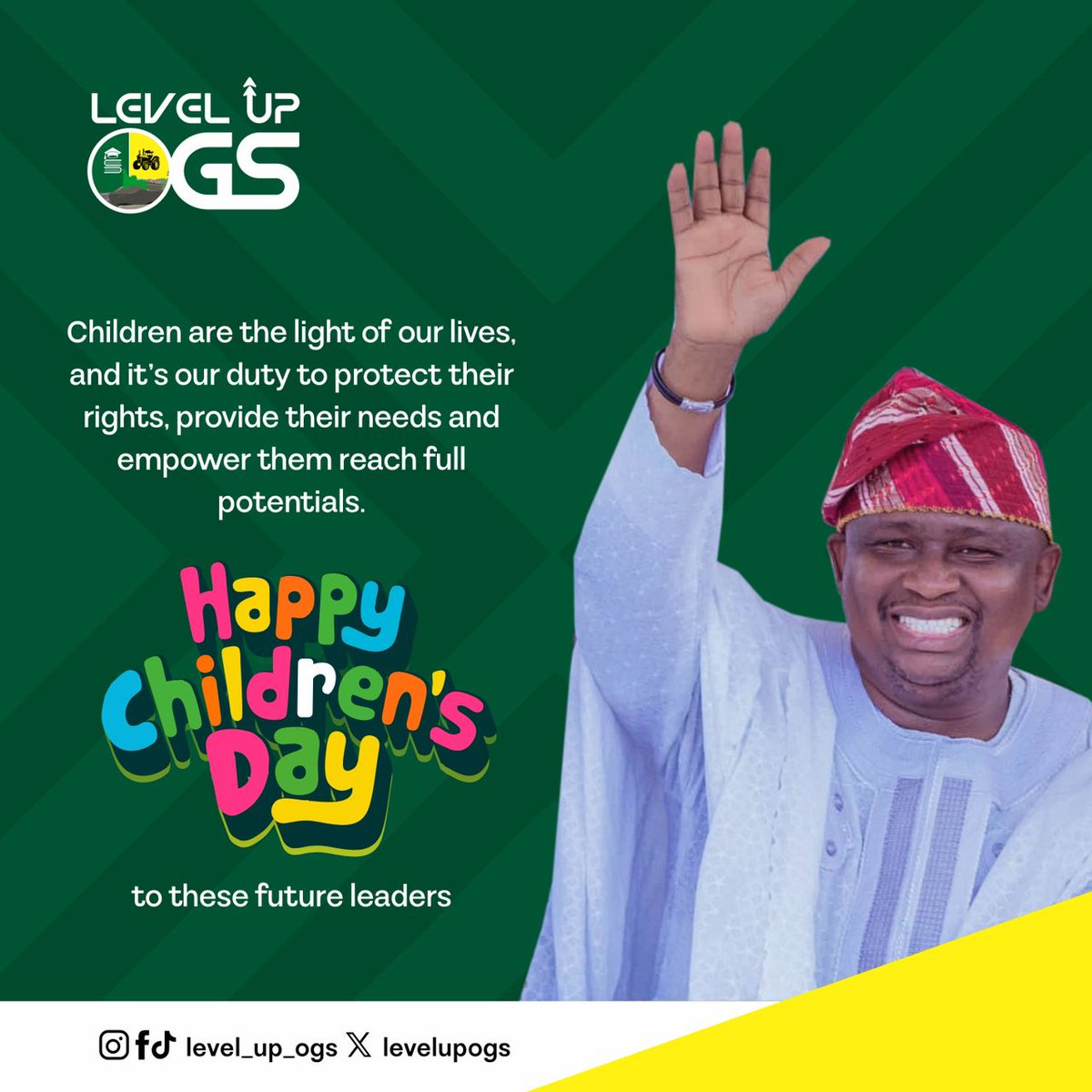 Today and everyday, we celebrate the bright light of our future! Happy Children’s Day to our young leaders, may we continue to protect, provide , and empower them to shine light for the world to see!

#ChildrensDay #SenatorYayi #OgunState #LevelUpOGS #LevelUp4Greatness
