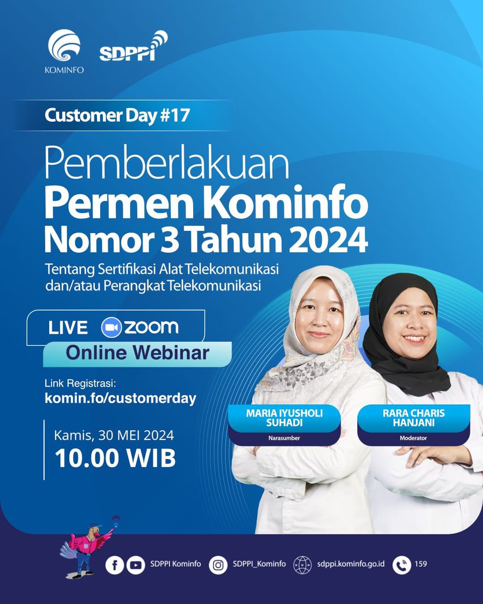 Repost from @sdppi_kominfo

Hallo #SahabatFrekuensi

Yuk ikuti Customer Day bersama Direktorat Standardisasi PPI pada:
🗓️Kamis, 30 Mei 2024
⏰10.00 sd selesai
📍Zoom Meeting komin.fo/customerday

#SDPPIBisa