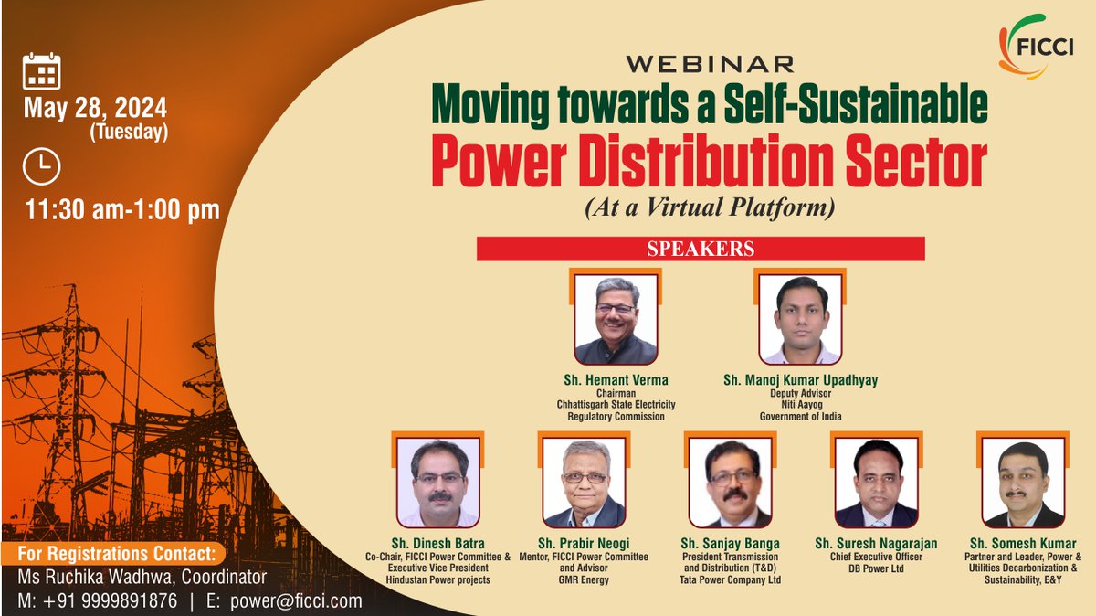 Join us for the FICCI Webinar on ‘Moving towards Self Sustainable Power Distribution Sector’ on May 28, 2024, at 11:30 AM. To attend register at: meet.ficci.in/invitee-form.a…
