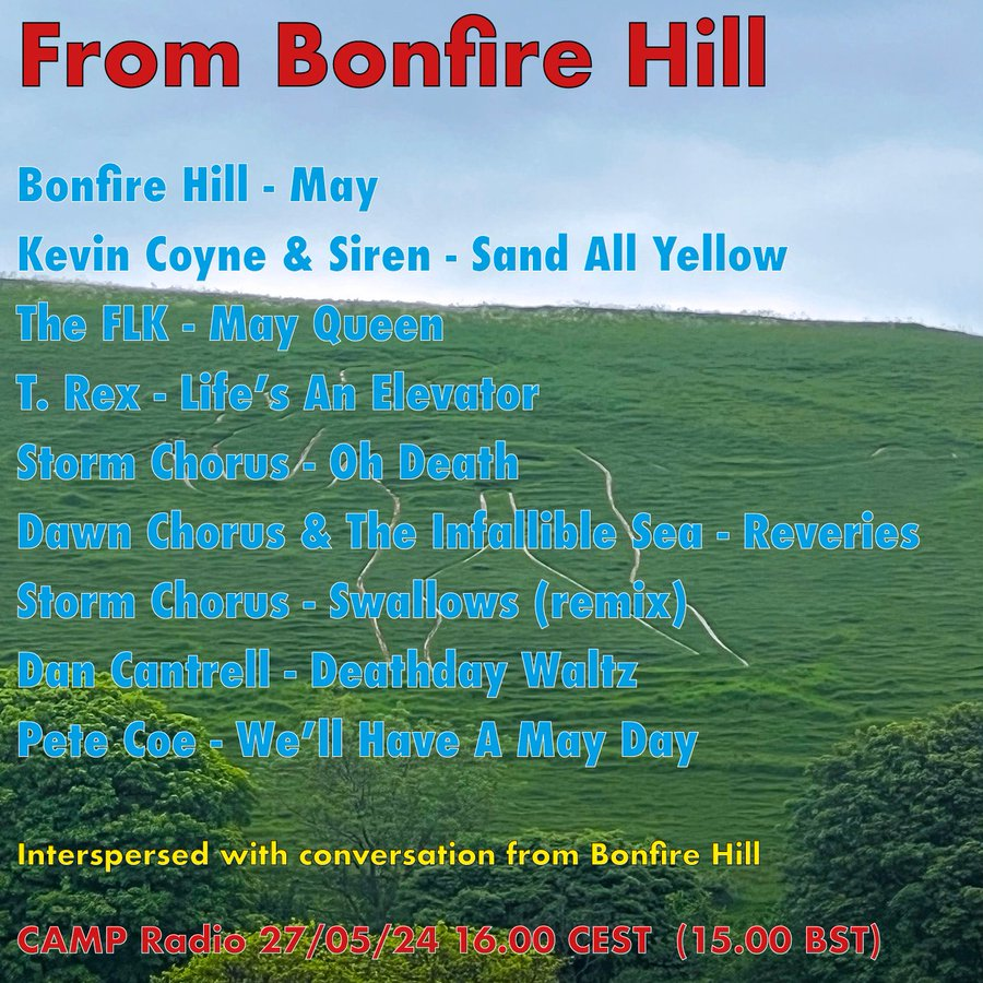 listen_camp's tweet photo. 4-5pm: From Bonfire Hill

Music, songs, words, sounds, symphonies and anthems from the uncanny slopes of Bonfire Hill. An aural almanac.

@onbonfirehill | https://t.co/F2pvK76Kw8
#Electronic #Folk #FolkLore #FieldRecording #MemoryScape 

*⏰CEST https://t.co/SGrmD2R3c4