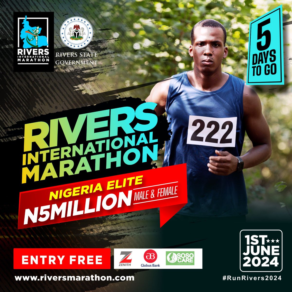 Delitejournal's tweet photo. It's 5 days to go🏃🏼Rivers International Marathon features a 42.195km full marathon and a 5km fun run.
Free Registration at https://t.co/8Ei7vS5yiU
🏆- $10,000
📅- 1st of June, 2024
☎️- +234 809 575 0753 or +234 816 677 1851
#riversinternationalmarathon #runrivers https://t.co/UcbK3fgo58