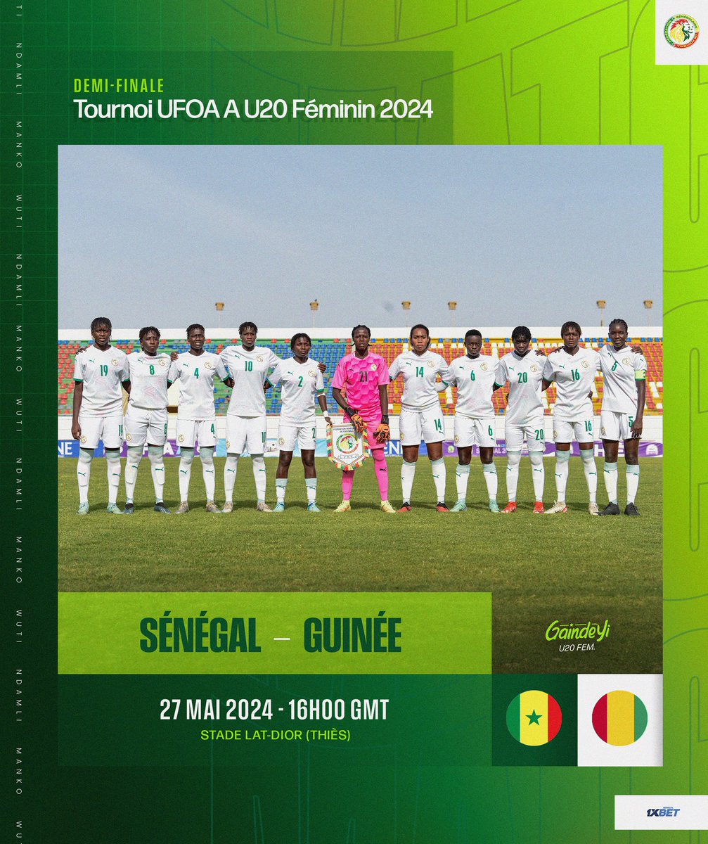 𝙅𝙊𝙐𝙍 𝘿𝙀 𝙈𝘼𝙏𝘾𝙃 | Nos Lioncelles U20 affrontent cet après-midi à Thiès la Guinée en demi-finale du tournoi UFOA A U20 féminin. Soyez prêts à encourager nos héroïnes pour ce match décisif ! 🕔 Coup d'envoi : 16h00 📺 À suivre sur : WAFU A TV