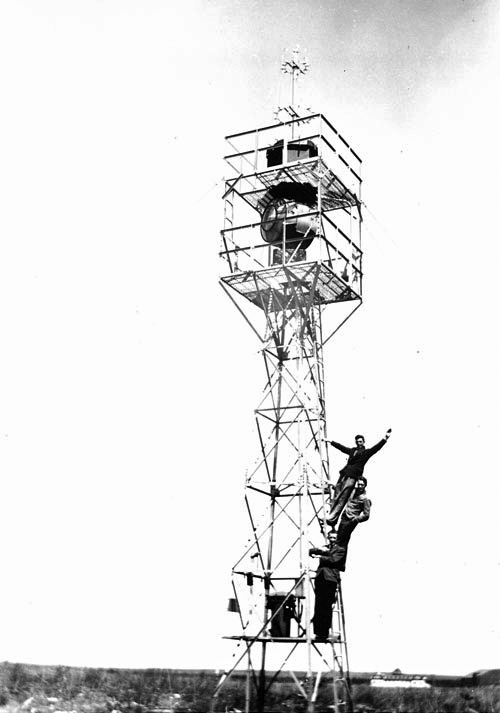 Airport beacon light at Gander c.1938. Located near the southern edge of today's terminal parking lot. Removed in 1958 to make way for the new terminal. A similar beacon today is a short distance away atop the tower on the terminal building