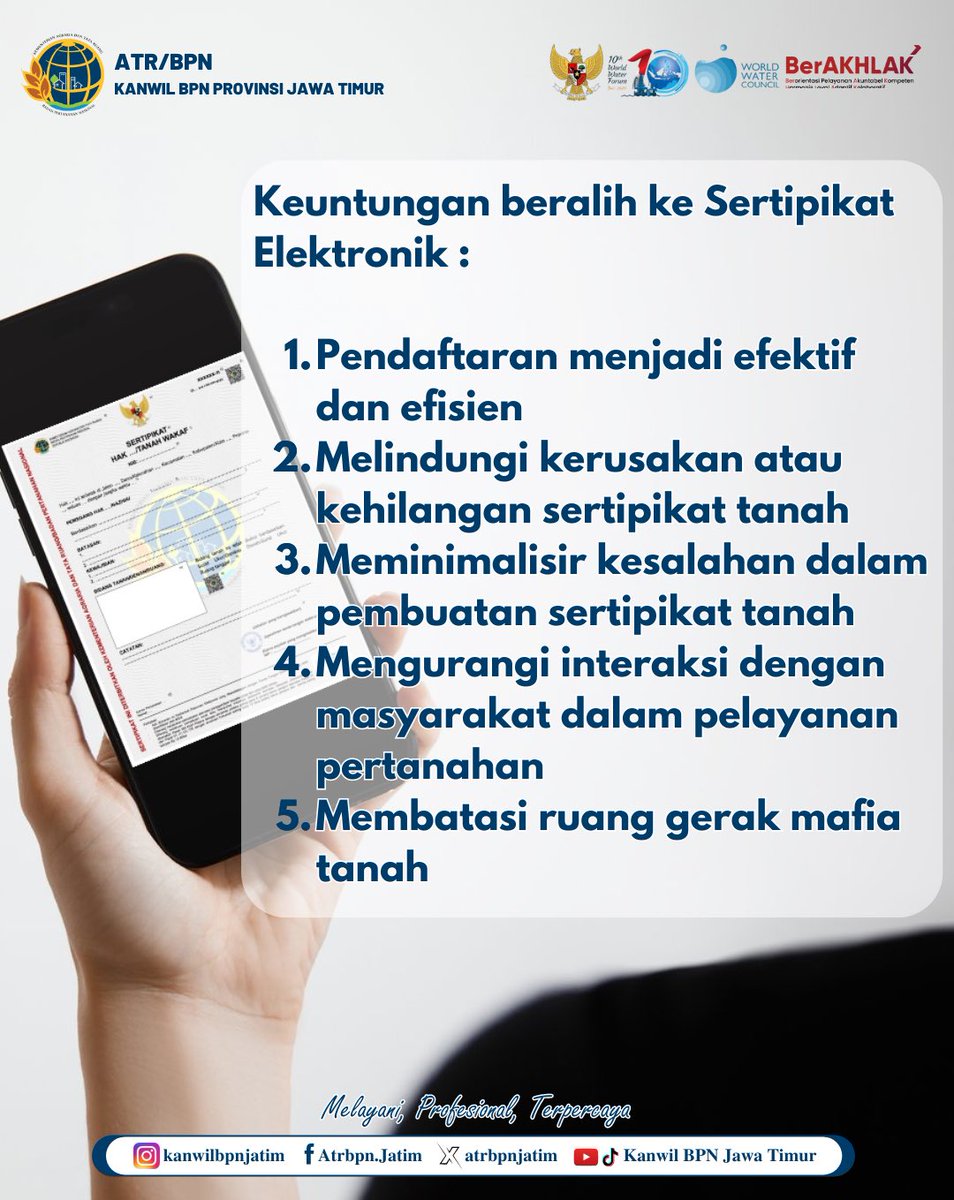 Halo #SobATRBPN
Kalian pasti penasaran apa keuntungan Sertipikat Elektronik dibandingkan dengan Sertipikat Analog.

Yuk simak keuntungan Sertipikat Elektronik !!!

@kem_atrbpn 
#bpnjatim 
#atrbpnkinilebihbaik 
#atrbpnmajudanmodern 
#MelayaniProfesionalTerpercaya