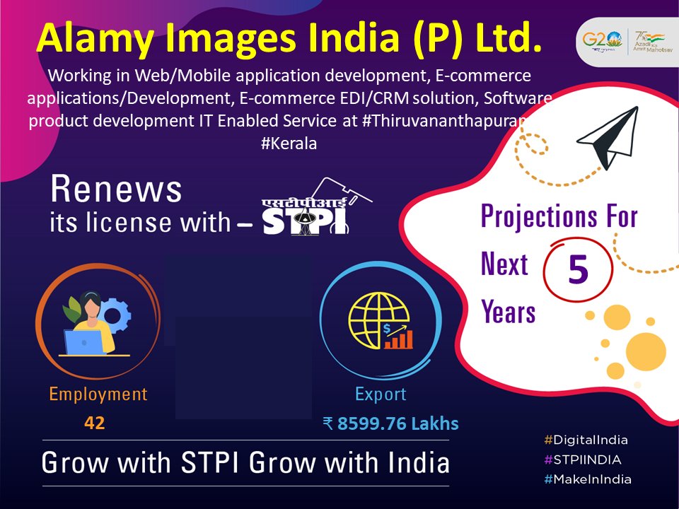 Congratulations M/s. Alamy Images India (P) Ltd. ! for renewal of license! #GrowWithSTPI #DigitalIndia #STPIINDIA #StartupIndia @AshwiniVaishnaw @Rajeev_GoI