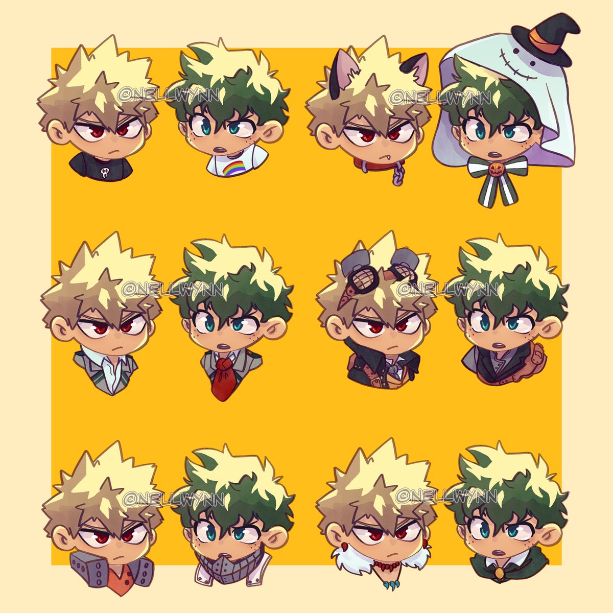 #BKDK #chibiart Some AUs are still missing… Don’t know if I’ll do them or not… I like winter AU… any other that you’d like to see to complete this list ? I wanna make stickers out of them (a sticker sheet ?) Whaddya think ? I love their silly expressions :p