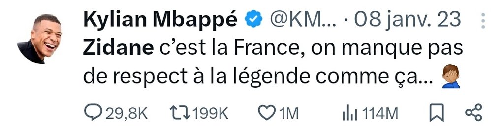 'Zidane c'est la France, on manque pas de respect à la légende comme ça.' @KMbappe Plus sérieusement, ces listes sont lamentables.