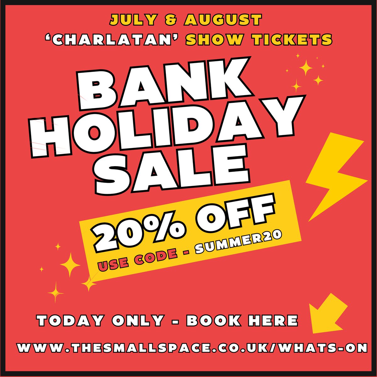 20% OFF TICKETS for July & August dates for comedy magic & mind-reading show 'CHARLATAN' use SUMMER20 code - ends 23.55 tonight Book thesmallspace.co.uk/whats-on #discounttickets #theatre #magic #comedy #liveentertainment #Barry #cardiff #whatsoncardiff #supportlocal #cocktails