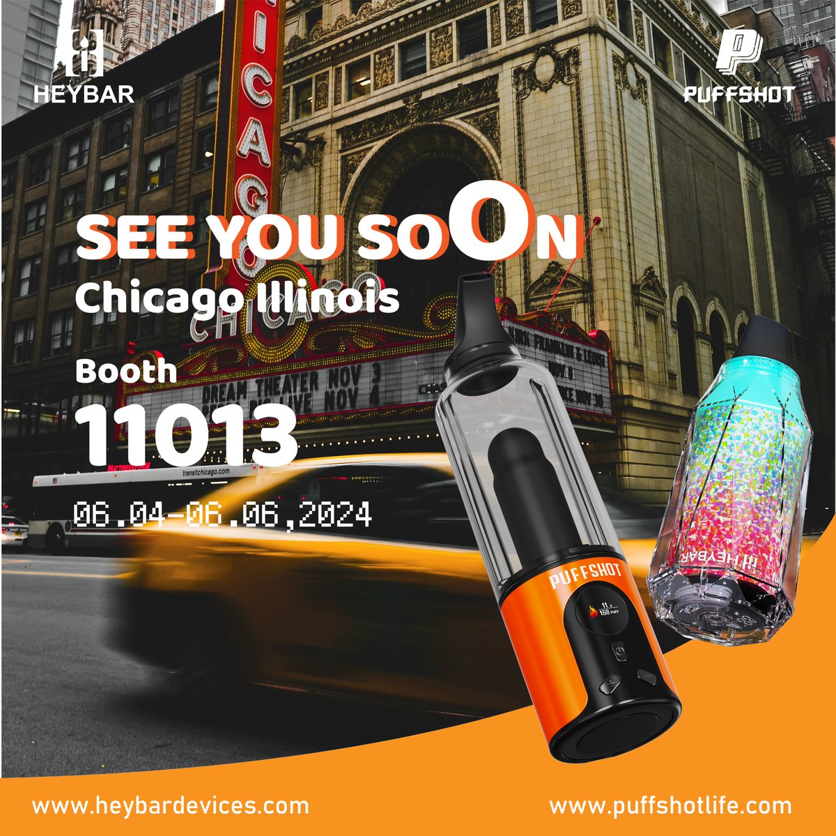 Exciting News! Only 9 days left until #PuffShot & #Heybar meets you all at Champs Chicago, Illinois! Don't forget to mark your calendars and join us for an unforgettable experience. #ChampsChicago #Vaporizer #CannabisCommunity Discover more at puffshotlife.com