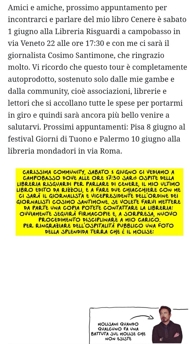 Sabato primo giugno alle ore 17:30 porto il mio libro Cenere a Campobasso! Ci si vede alla libreria Risguardi, non mancate!