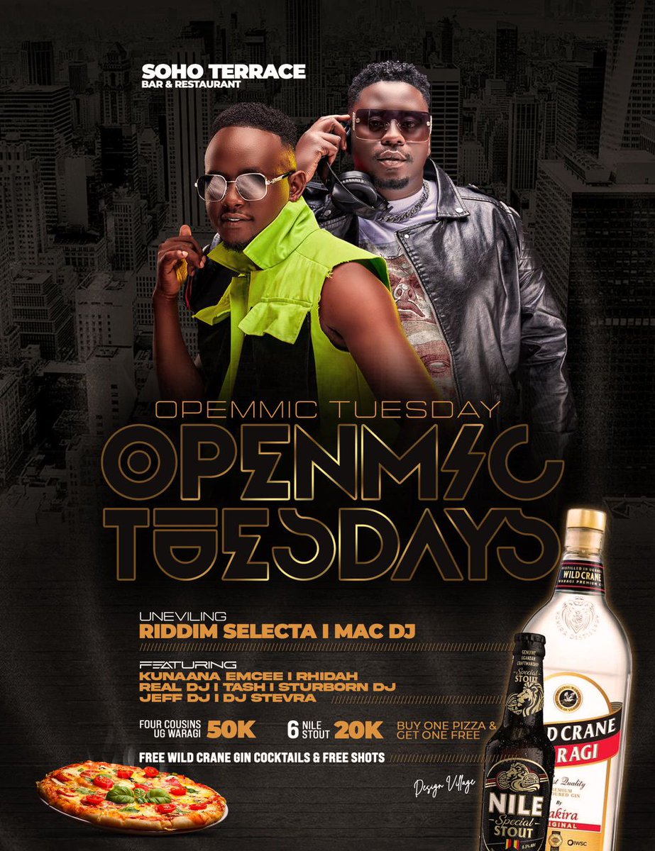 The #OPENMICTUESDAY unveiling @macdj43 and @DeRiddimselekta we are always holding your mic and music. Don't miss. @SoHoTerraceMbra