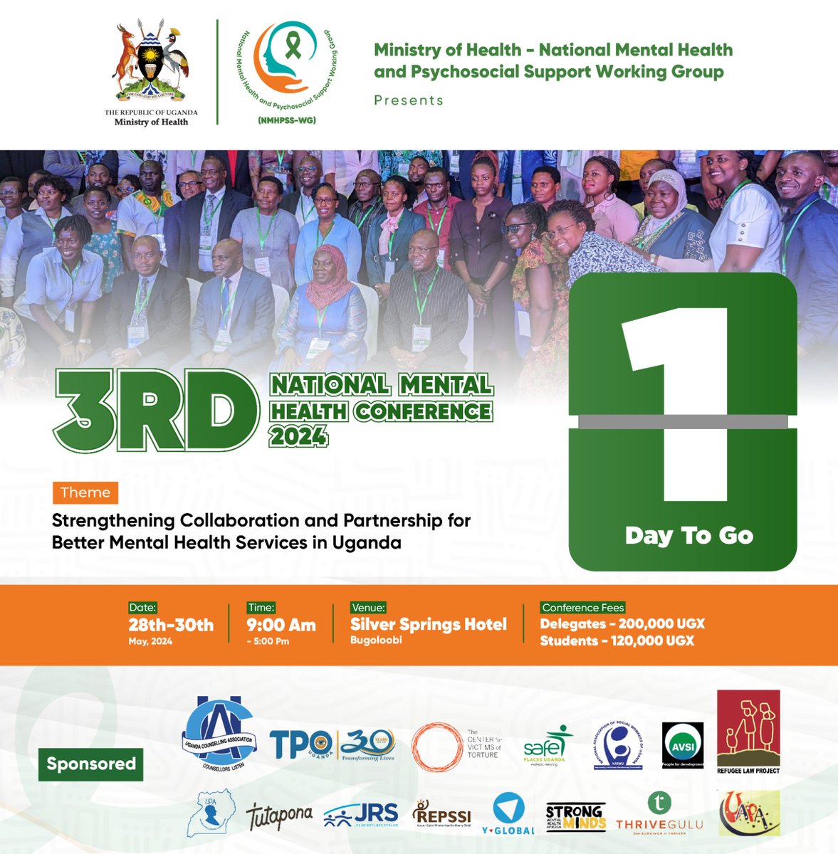 Mental Health & Psychosocial Support Working Group (@nmhpsswg) on Twitter photo We are only hours away from the Big event of the year. Let's all meet there๐ช๐ฝ
<a href="/kyamageroandrew/">Andrew Kyamagero</a>
<a href="/ManCaveUg/">ManCaveUG</a>
<a href="/MinofHealthUG/">Ministry of Health- Uganda</a>
<a href="/counsellingug/">Uganda Counselling Association (UCA)</a> <a href="/TpoUg/">TPO Uganda</a> <a href="/refugeelawproj/">Refugee Law Project</a> <a href="/africar_centres/">AfricaRetreatCentres(ARC)</a> <a href="/REPSSI/">REPSSI</a> <a href="/MakeStrongMinds/">StrongMinds</a> @safe_treatment <a href="/THRIVEGulu/">THRIVEGulu</a> <a href="/naswu_/">National Association Of Social Workers of Uganda</a> <a href="/CVTorg/">Center for Victims of Torture</a> <a href="/UPAuganda/">UPA</a> We are only hours away from the Big event of the year. Let's all meet there๐ช๐ฝ
<a href="/kyamageroandrew/">Andrew Kyamagero</a>
<a href="/ManCaveUg/">ManCaveUG</a>
<a href="/MinofHealthUG/">Ministry of Health- Uganda</a>
<a href="/counsellingug/">Uganda Counselling Association (UCA)</a> <a href="/TpoUg/">TPO Uganda</a> <a href="/refugeelawproj/">Refugee Law Project</a> <a href="/africar_centres/">AfricaRetreatCentres(ARC)</a> <a href="/REPSSI/">REPSSI</a> <a href="/MakeStrongMinds/">StrongMinds</a> @safe_treatment <a href="/THRIVEGulu/">THRIVEGulu</a> <a href="/naswu_/">National Association Of Social Workers of Uganda</a> <a href="/CVTorg/">Center for Victims of Torture</a> <a href="/UPAuganda/">UPA</a>
