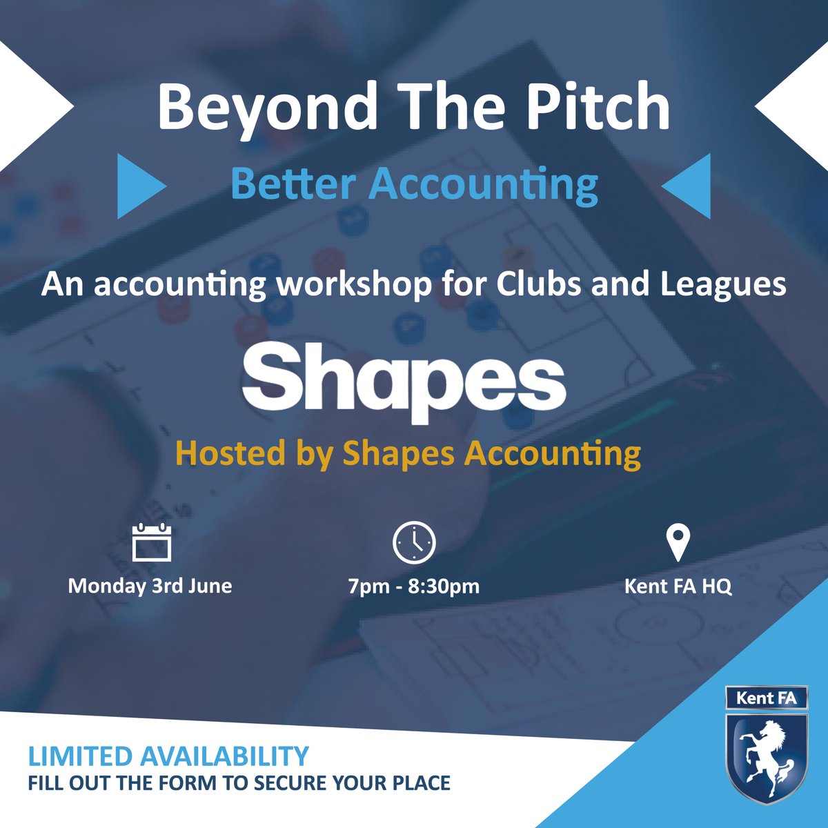 Calling all #KentFootball Clubs and Leagues!📢Are you looking to level up your financial game? Join us on the 3rd of June for our FREE face-to-face accounting workshop hosted by @shapes_team! Register now and secure your spot👇 bit.ly/3WgJyze
