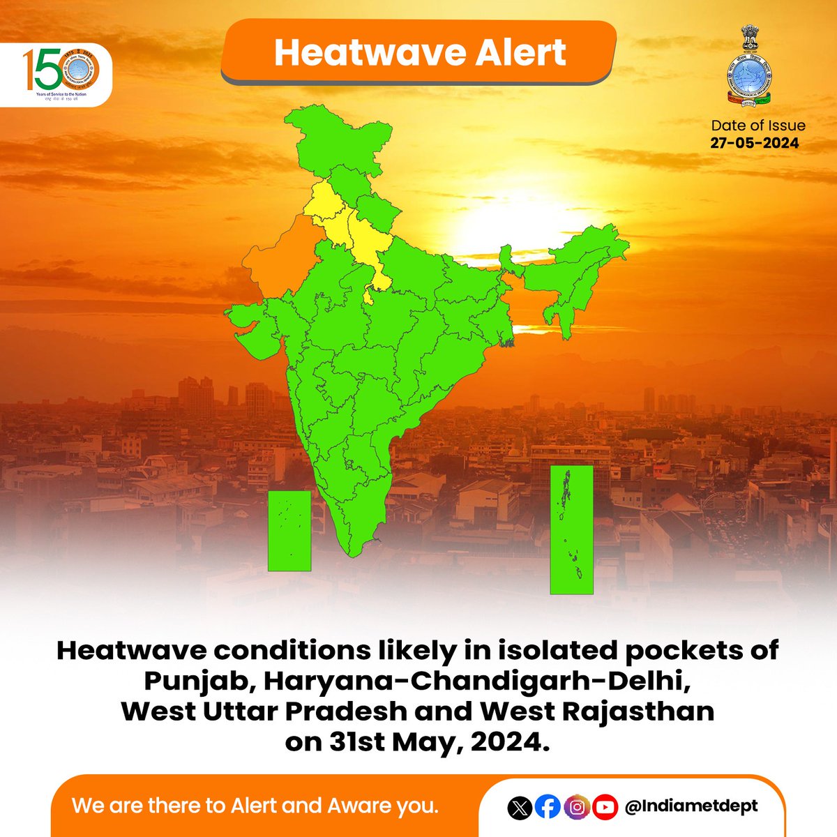 Heatwave conditions likely in isolated pockets of Punjab, Haryana-Chandigarh-Delhi, West Uttar Pradesh and West Rajasthan on 31st May, 2024. #heatwave #heatwavealert #weatherupdate @moesgoi @DDNewslive @ndmaindia @airnewsalert