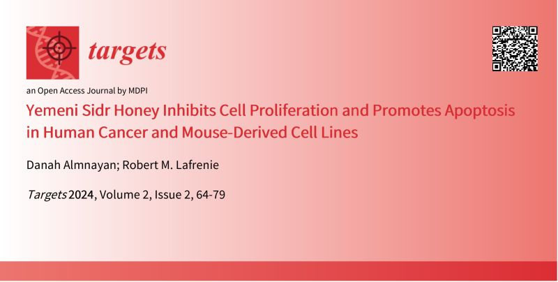 almnayan's tweet photo. I am pleased to announce our recent publication. 
"Yemeni Sidr Honey Inhibits Cell Proliferation and Promotes Apoptosis in Human Cancer and Mouse-Derived Cell Lines"
Authors: Dr. Danah Almnayan and Dr. Robert M. Lafrenie
Please refer to https://t.co/3i7sQouPOf https://t.co/flXWEolxJ3