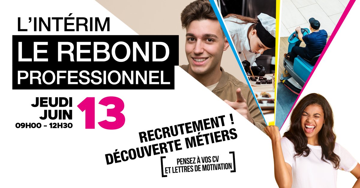 💼 Intérim le rebond professionnel
Recrutement et découverte des métiers avec les entreprises adecco, isa interim, manpower
En partenariat avec <a href="/Citedesmetiers/">Cité des Métiers de Marseille et de PACA</a>
📅Jeudi 13 juin 2024 9h-12h30
📍Médiathèque #Antibes
📞Inscription au 04 92 19 75 80 ou citedesmetiers.fr