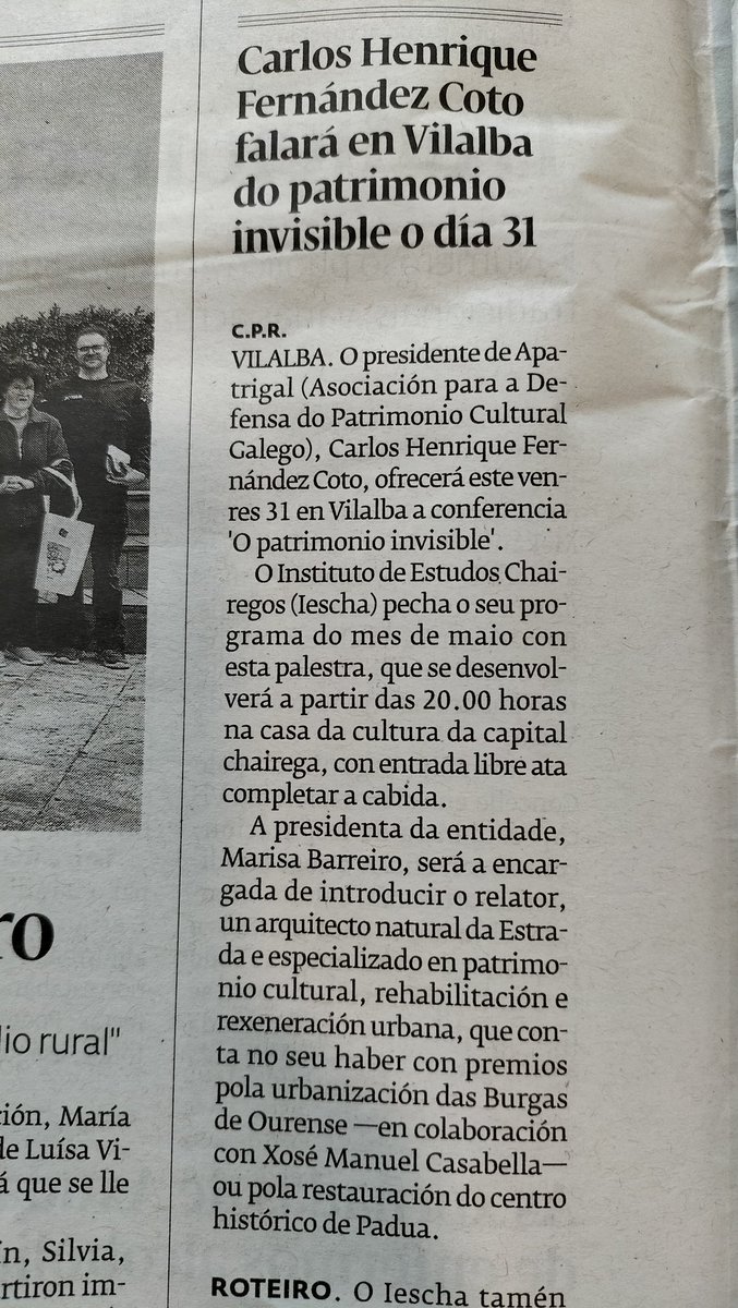 ManuelFreireEA's tweet photo. #Iescha 'O patrimonio invisible' _Carlos Henrique Fernández Coto #patrimonio #Vilalba #TerraChá #Lugo https://t.co/aQ5qBX00tH