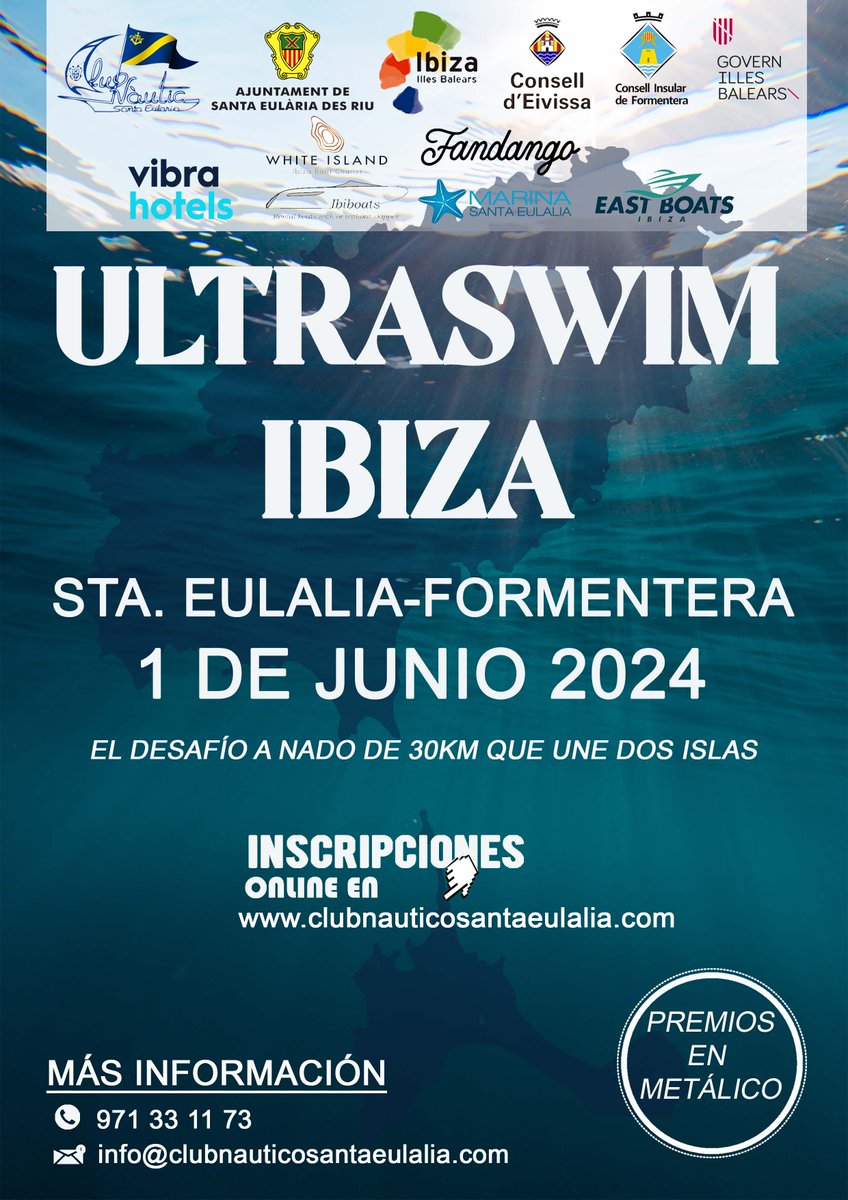 UltraSwim #Ibiza 2024 🌊 The great open water swimming crossing, covering a distance of 30 km from Es Pujols (Formentera) to Santa Eulalia (Ibiza). 🏊🏻‍♀️ 📆 Saturday, June 1 clubnauticosantaeulalia.com ➕