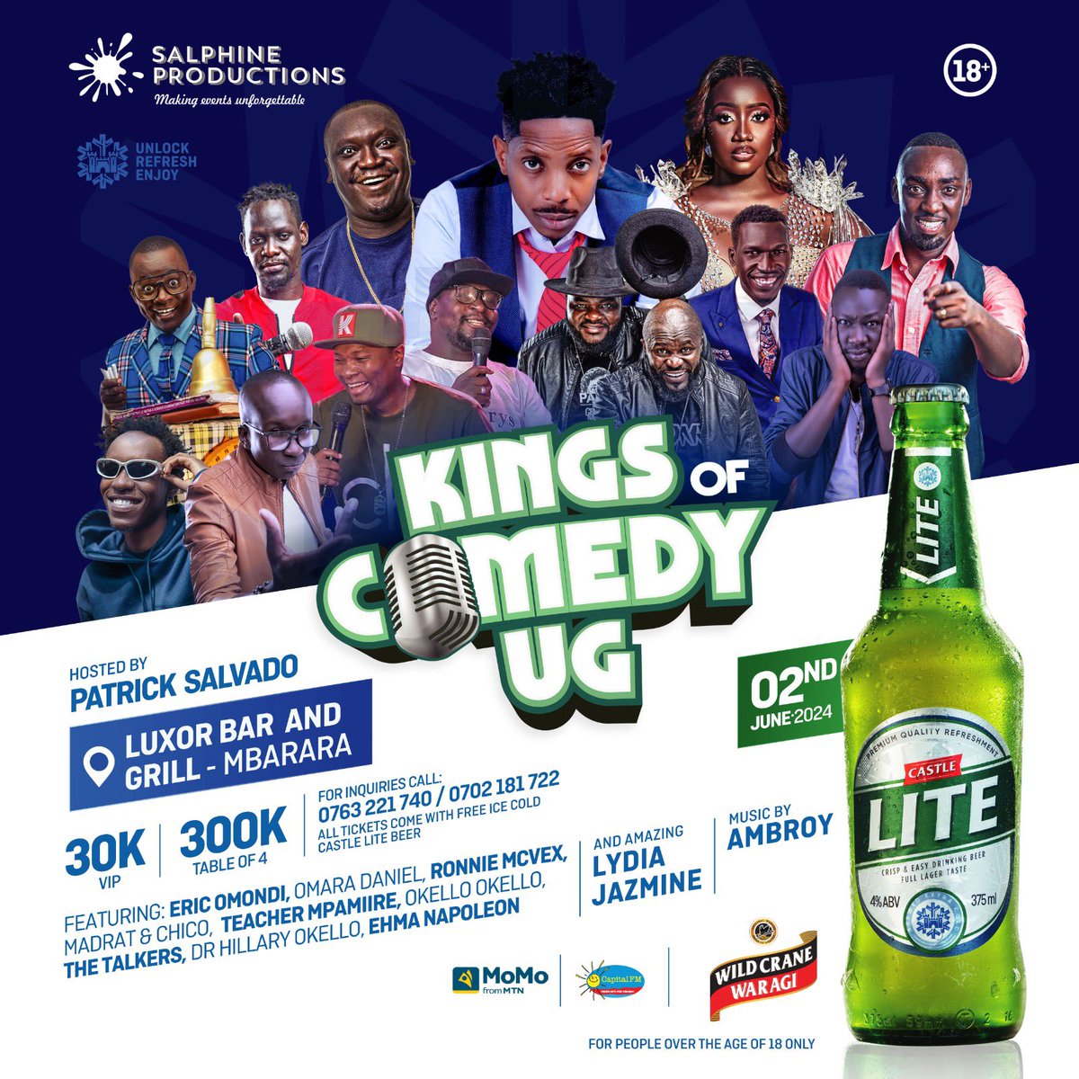 When life gives you lemons 🍋, we give you laughter 😂🤣 Check this poster for some of the nationally and internationally accredited acts heading to @MbararaCityUg on 2nd June @LuxorBarMbra for #KingsOfComedyUG headlined by @ericomondi_, hosted by @idringp, book tickets now!